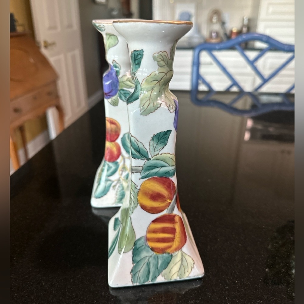 Set of Two Ceramic Fruit Motif Candlesticks - Picture 2 of 7